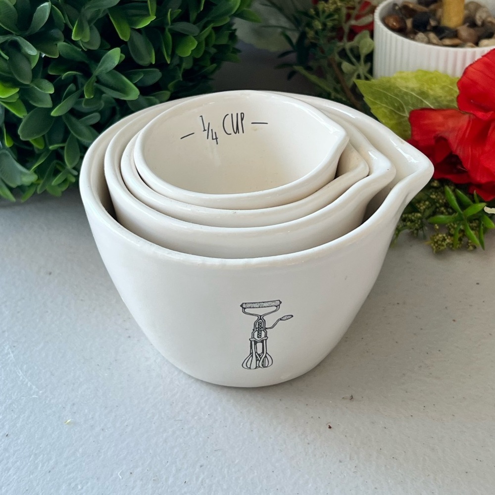 Rae Dunn White Ceramic ICON Measuring cups Set Circa 2018